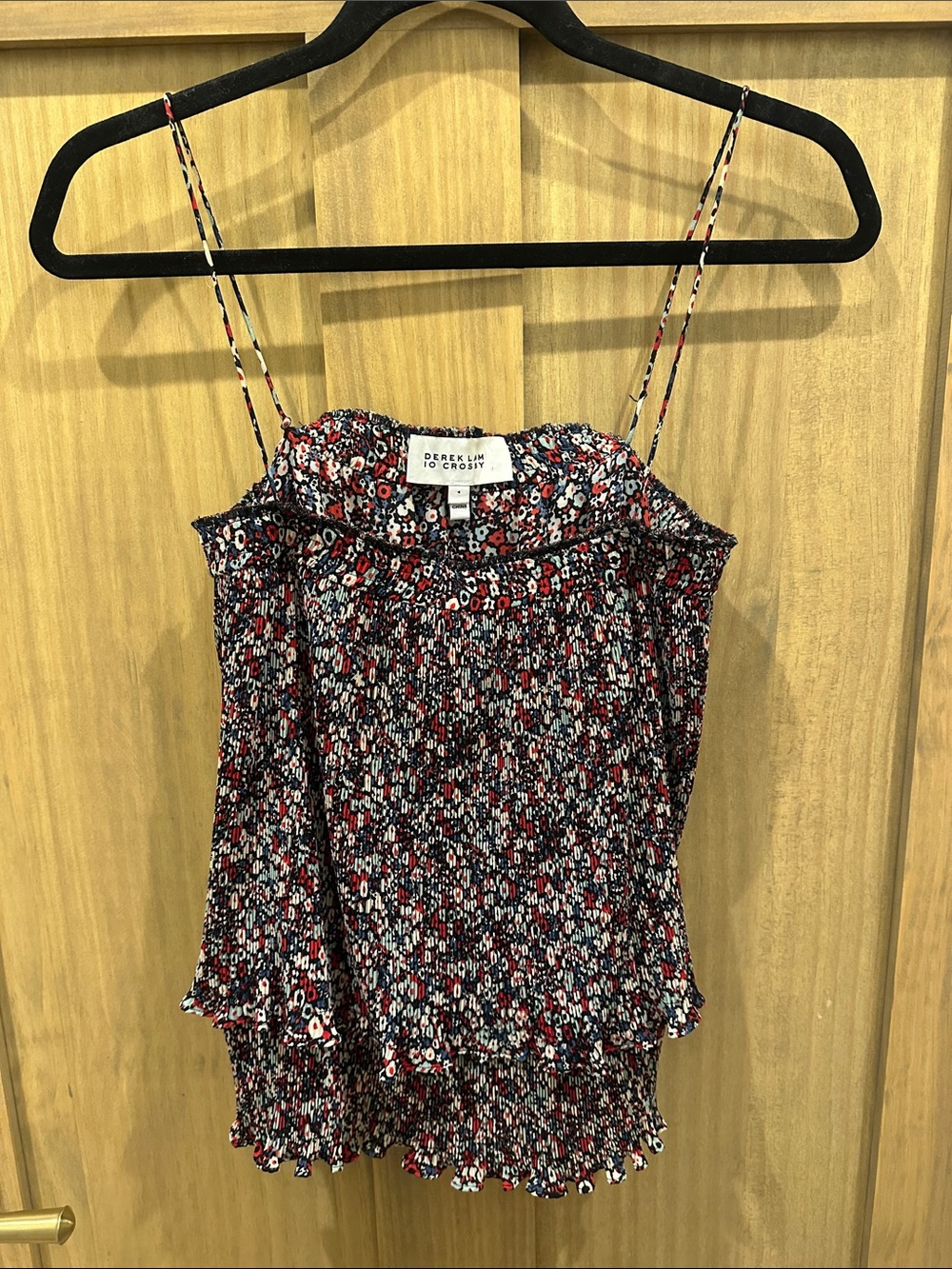 10 Crosby Derek Lam Red Black and White Floral Smocked Camisole